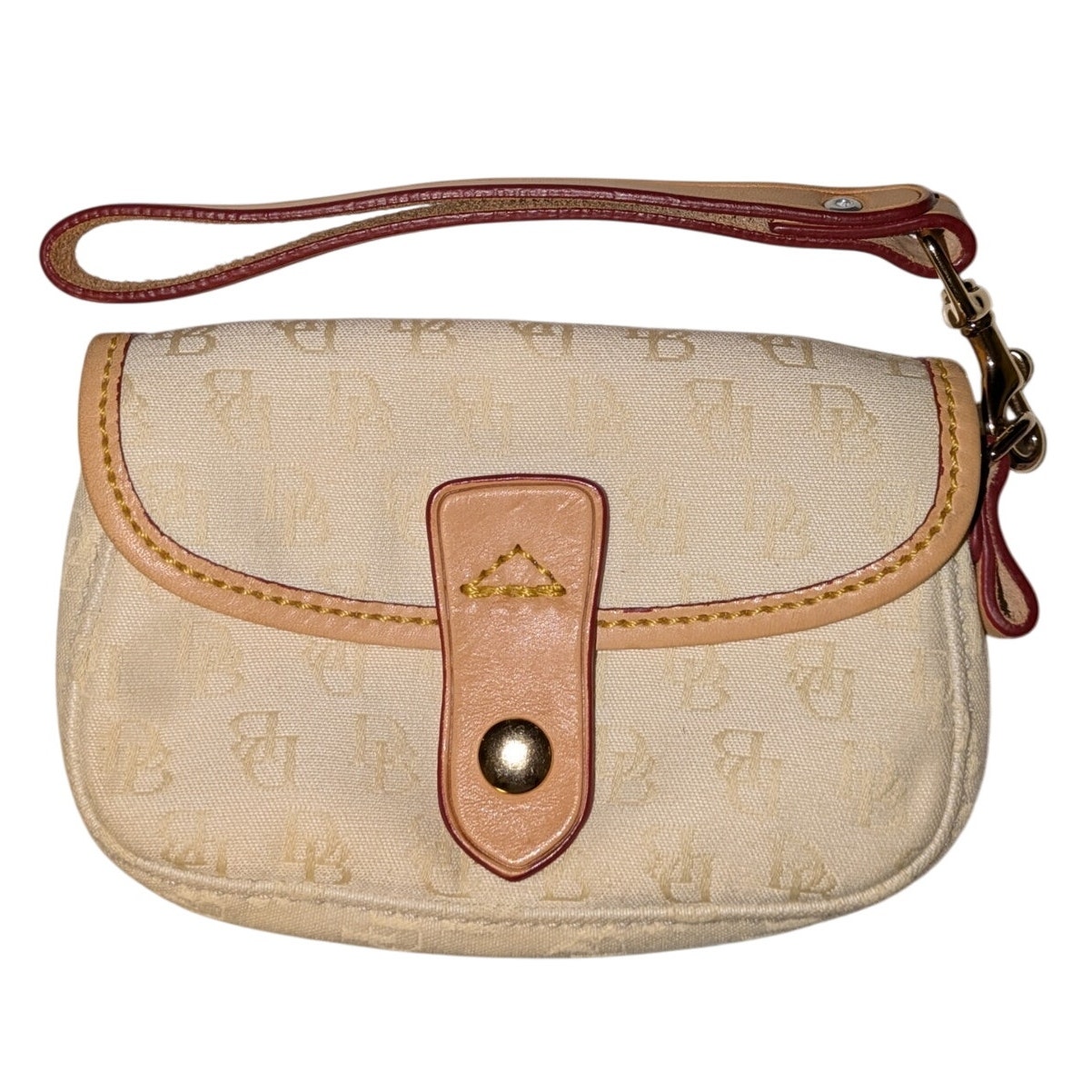 Dooney & Bourke Monogram Logo Pouch / Wristlet Tan Ivory Cream Dainty Feminine